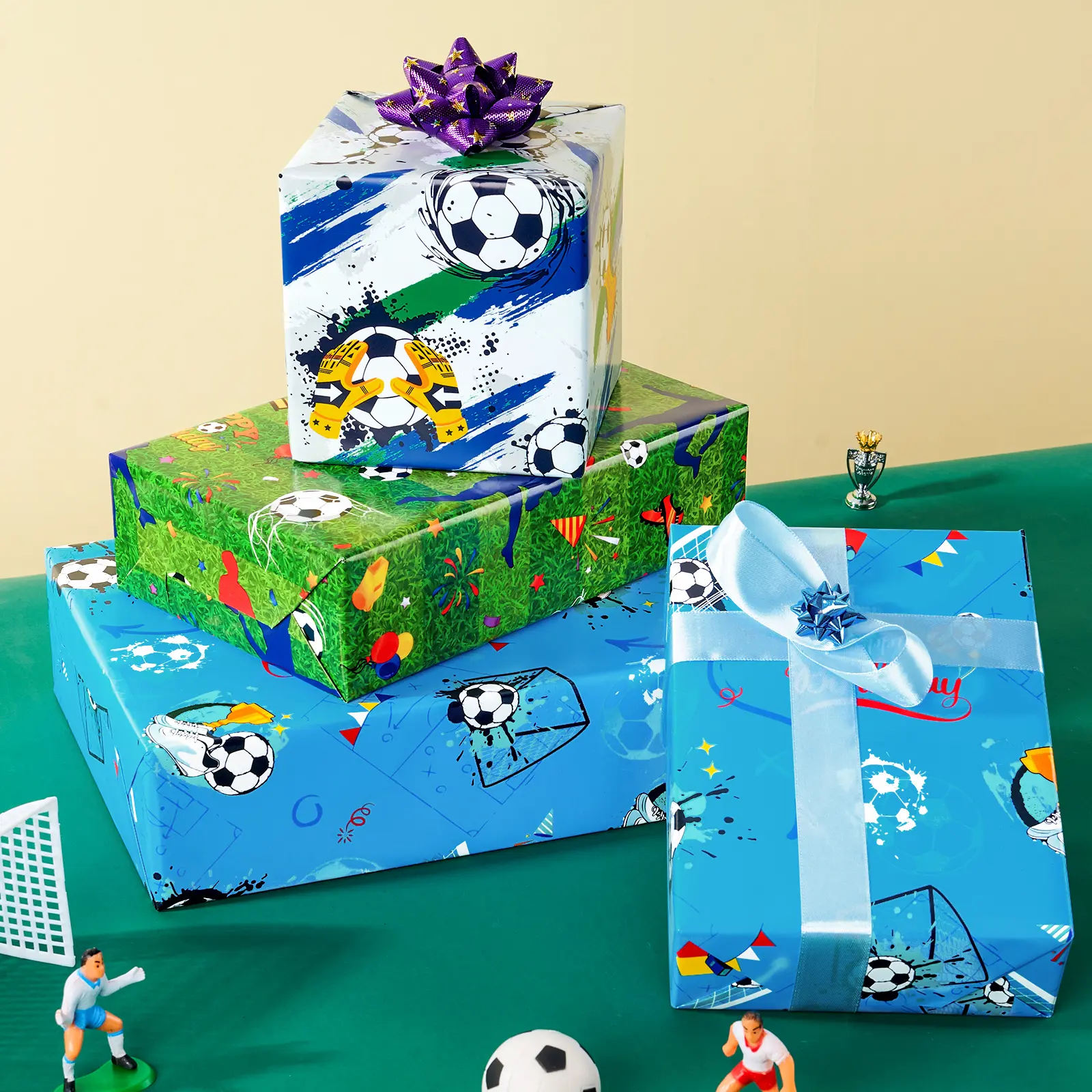 WERNNSAI Wrapping Paper Rolls 3 Pack 17"x120" Cutting Lines Kids Birthday Gift Wrap Boys Girls Soccer Dinosaur Unicorn Kitty Party Supplies Baby Shower Christmas Holiday Papel de Regalo Cumpleaños Fiesta Navidad Bulk Art Craft