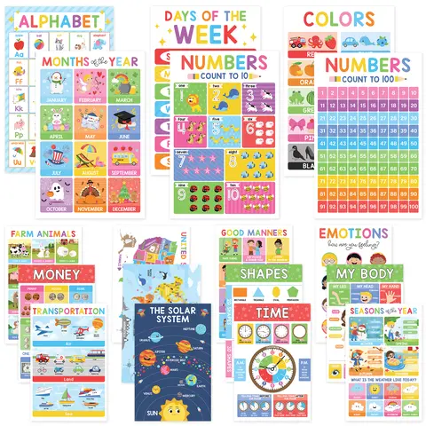 18 Laminated Educational Posters | Learning Charts for Preschool, Toddlers, Kindergarten & Homeschool | Interactive Classroom Decor,  back to school shopping, Teaching Supplies, Study Supplies