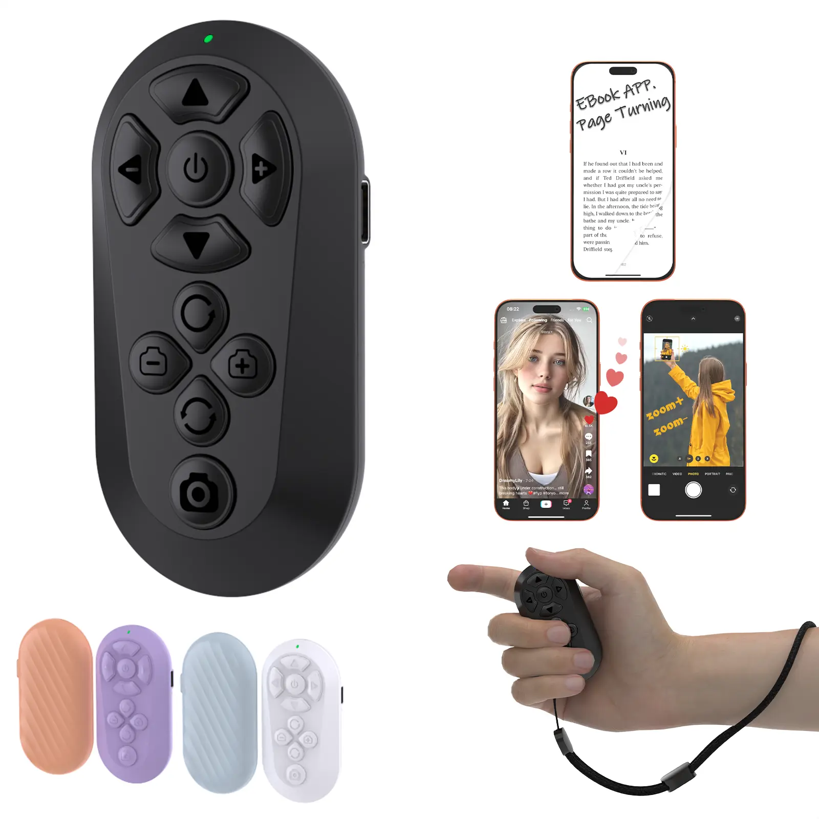 Wireless Remote Controller for iOS/Android Bluetooth Remote Control for TikTok Scrolling/Camera/Video Recording/Kindle App (Multiple colors)