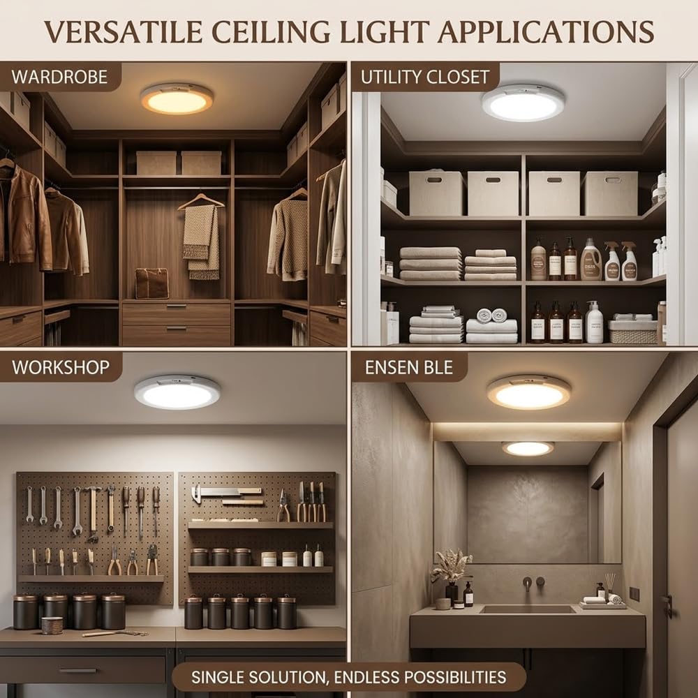 Rechargeable Motion Sensor Ceiling Light with Remote - Magnetic Wireless Ceiling Light Battery Powered for Closet Shower Stairs Shed Hallway Porch Patio ect,Suitable for various scenarios, easy to install.