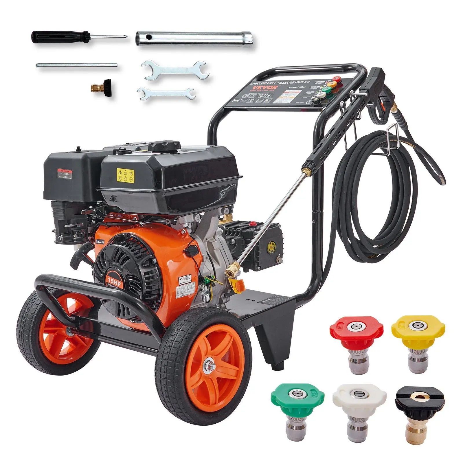 【Summerfinds】VEVOR Gas Pressure Cleaning Machine, 4400 PSI 4.0 GPM Powered Model with Copper Pump, Spray Gun, Extension Wand, 5 Quick-Connect Adjustable Nozzle Heads, Sprayer Attachment, High-Pressure Waterjet for Cars, Homes, Powered Pressure Washers