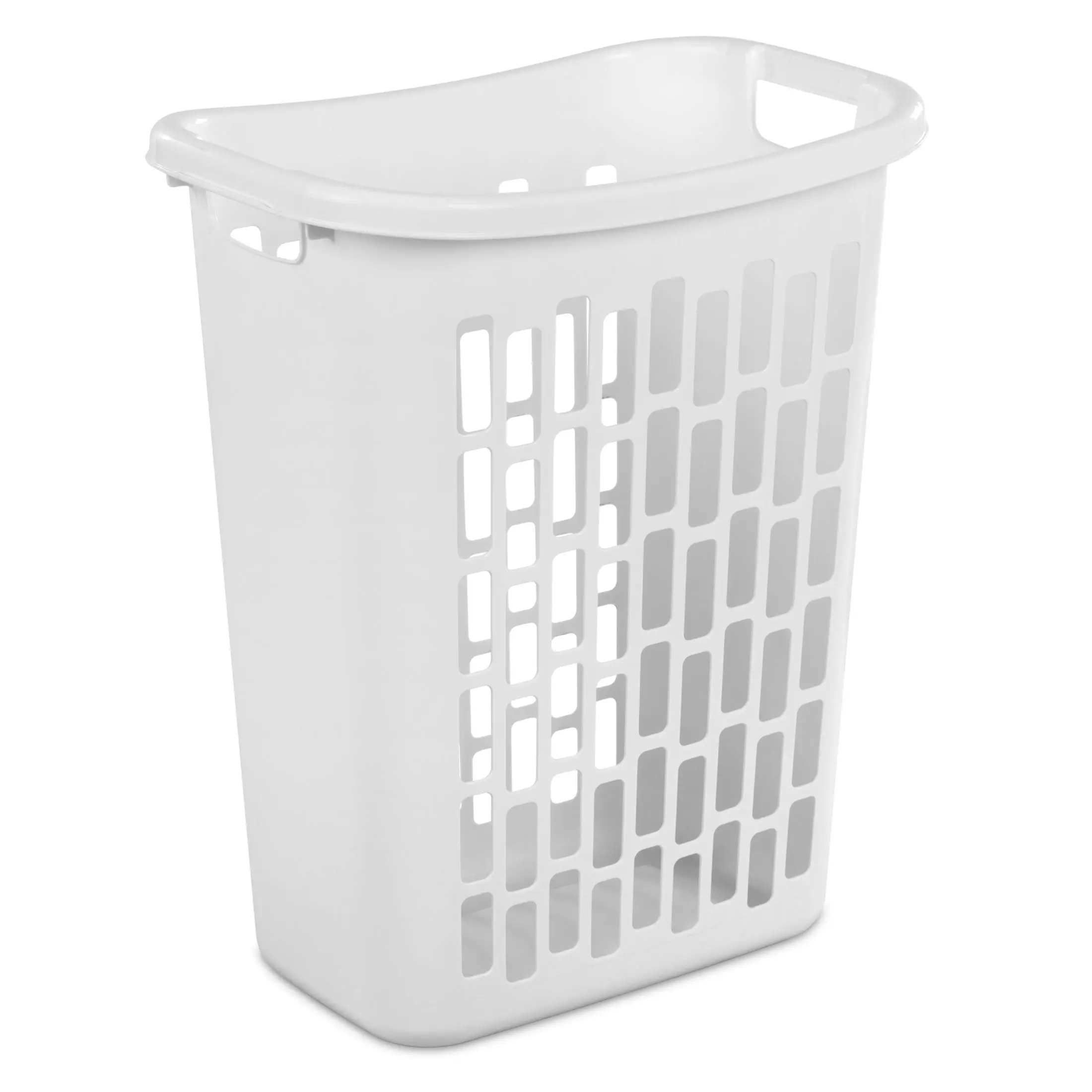 Slim Rectangular Plastic Laundry Hamper for Narrow Spaces, 1.8 Bushel, White, Adult, Ventilated with Built-In Handles