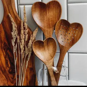 Valentine's  Gift 3 Pcs Heart Shaped Wooden Spoons for cooking – Kitchen Utensil Set, High-quality Acacia Wood Set, Wooden Kitchen Utensils Cooking Utensil