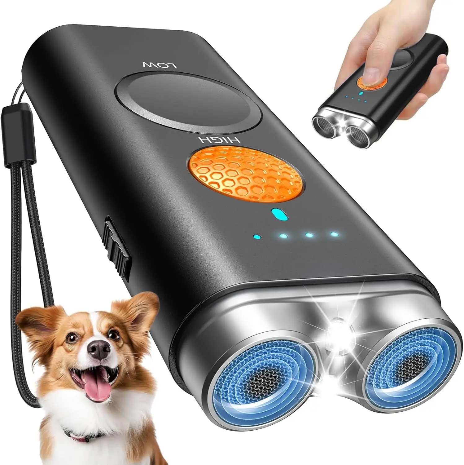 Dog Bark Deterrent Device, Anti Barking Device for Dogs Training Indoor Outdoor No More Bark Ultrasonic 2X Effective Emitters 50ft Range to Stop Neighbors Dog Barking Rechargeable for All Dogs