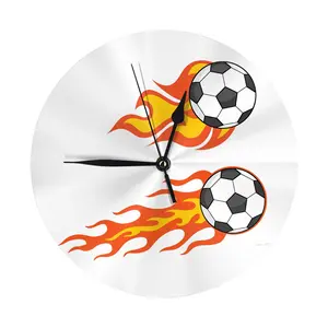 Custom Soccer Flame Wall Clock | 10 Inch Personalized Sports Decor, Removable Stand, PVC Round Clock, Unique Gift for Soccer Fans