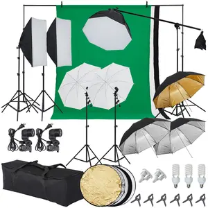 Photography Lighting Kit with Backdrops, 8.5ftx10ft Backdrop Stand, 5500K Bulb 45W Led Umbrella Softbox Photography Lighting Kit for Photo Studio Product, Portrait and Video Shoot Photography