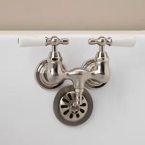 Clawfoot Tub Wall Mount Faucet - Porcelain Lever Handles