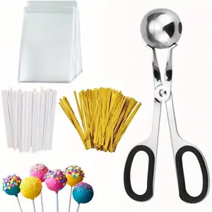 1Set Lollipop Cake Pop Treat Bag Kit, Including 100Pcs Cake Pop Sticks, 100Pcs Parcel Bags, 100Pcs Twist Ties and 1 Cake Pop Mold, Cake Pop Maker Tools for Lollipops, Candies, Chocolates, Cookies