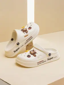 Men's Cute Cartoon Bear Shoe Charms Thick-soled Clogs, Casual Comfortable Breathable Non-slip Wear-resistant Clogs, Fashionable Clogs for Indoor & Outdoor Wear