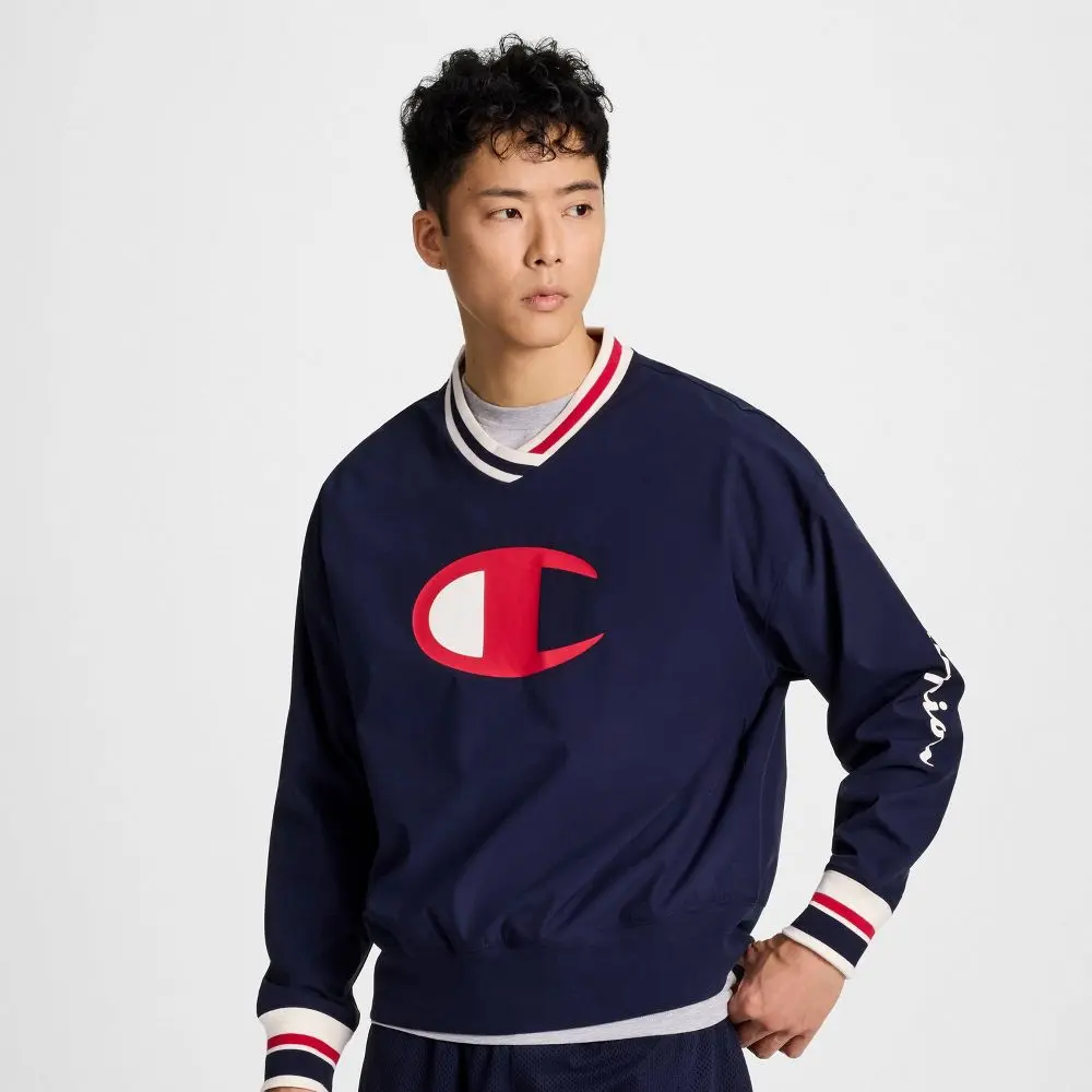 Champion Men's V-Neck Knit Pullover, Menswear Garment with Stripe Print Fabric