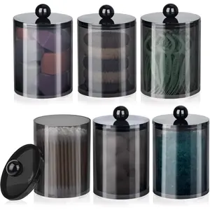 6 PACK Qtip Holder-10 oz, 12 oz, Qtip Holder Dispenser for Bathroom Canister Storage Organization, Vanity Makeup Organizer, for Cotton Swabs, Balls, Pads, Floss Picks(Black)