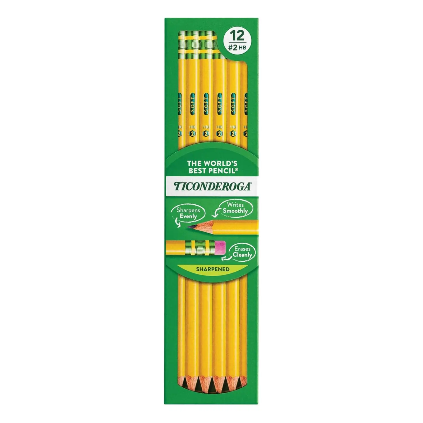 Ticonderoga #2 HB Pre-Sharpened Wooden Pencils, 12 Count Yellow School Pencils for Writing, Drawing, Testing, Classroom Supplies, Teacher Essentials & Office Use