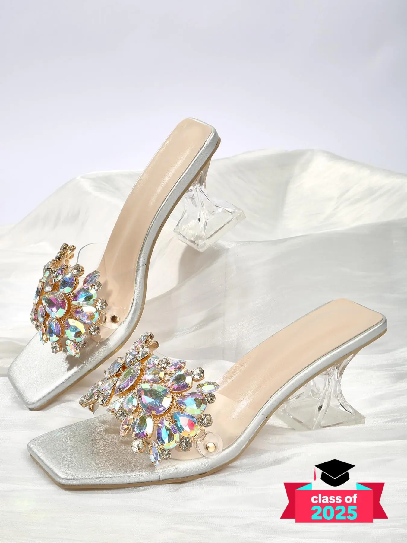 Women's Artificial Crystal Decor Comfy Sandals for Beach Holiday Vacation, Classy Rhinestone Sandals, Heels for Women, 2025 Comfort Elegant Square Toe