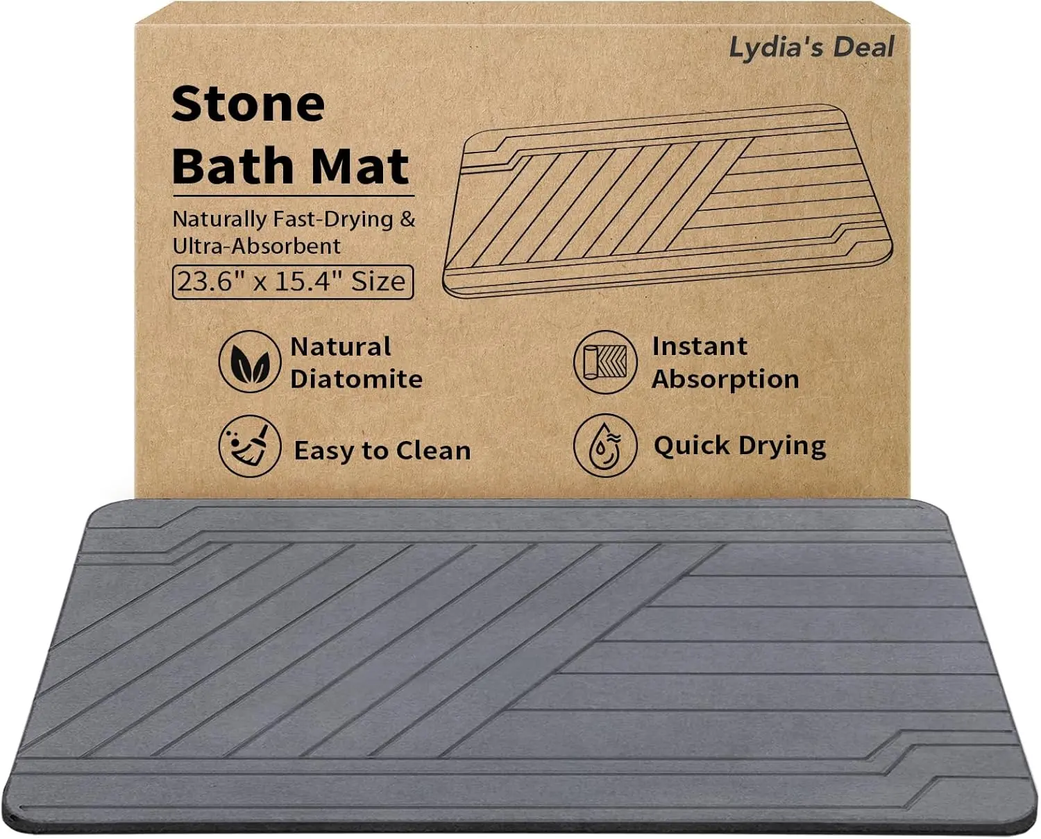 Stone Bath Mat - 23.6" x 15.4" Ultra Absorbent Diatomite Non-Slip Quick Drying Mat for Wet Areas Easy to Clean Bathroom Mat home essentials,bathroom accessories,bathroom decor,bathroom decor set