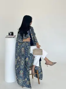 Miyake Pleated Abaya Open Front Coat for Women, Arabic Style Ethnic Patterns Fashion for All Seasons, Must-Have for Festive Events and Commuting