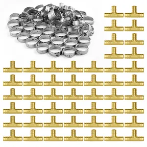 VEVOR Pipe Fittings,  1/2" 50PCS Brass Pipe Fittings, Clamp-style Tee Pipe Connector Brass Air Fittings, Heavy Duty Plumbing Fittings Tube Adapter for Heating/Shower Systems,Outdoor Water Pipes