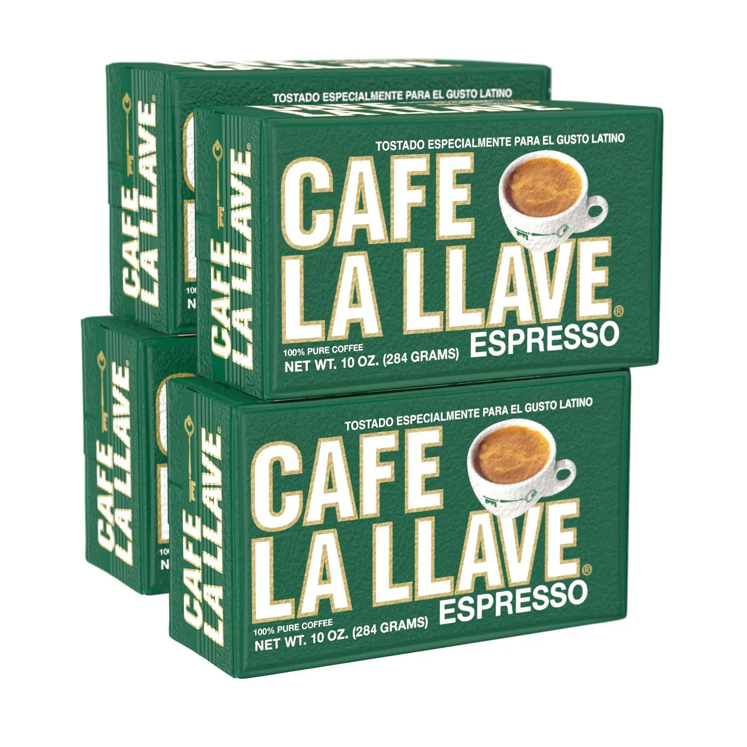 Café La Llave Espresso Ground Coffee, Dark Roast, 10 OZ, Pack of 4 | Ideal for Espresso Machine, Moka Pot and Drip Brewing, Easy-to-Brew Fine Ground Coffee, Bold Latin Espresso Flavor