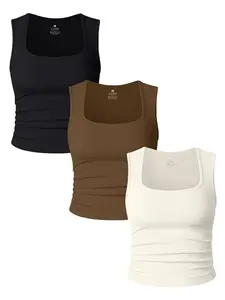 Women's Solid Ruched Square Neck Sports Fitness Vest, Sporty Sleeveless Tank Top for Yoga Gym Workout, Ladies Sportswear for All Seasons, Sleeveless Gym Tops