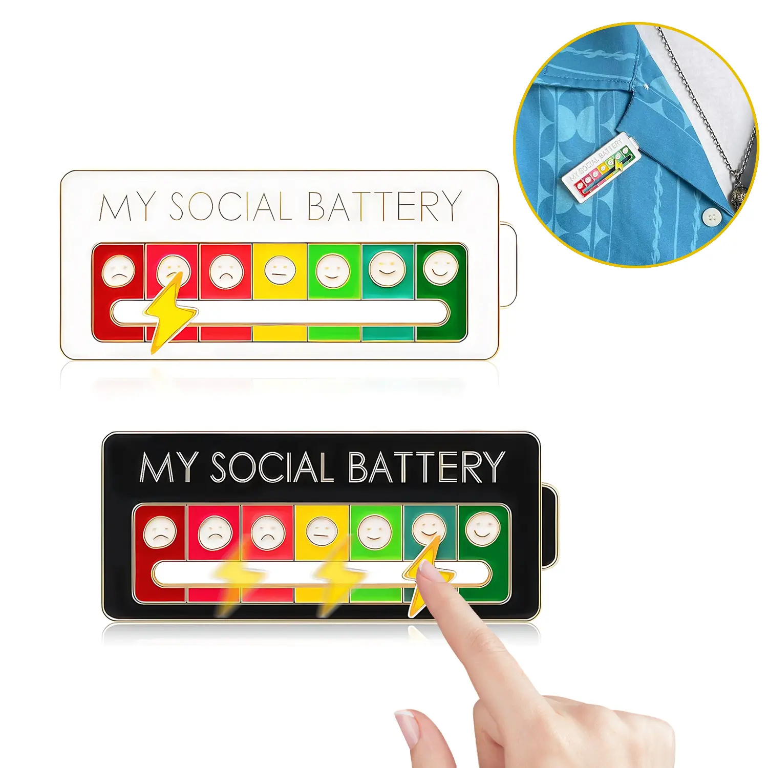 2 Pack Social Battery Slider Pins, Adjustable 7-Mood Enamel Lapel Pins for Introverts, Funny Interactive Brooches for Jackets, Backpacks, Hats & Bags, Cute Novelty Gifts for Men Women Teens,back to school,back to school haul