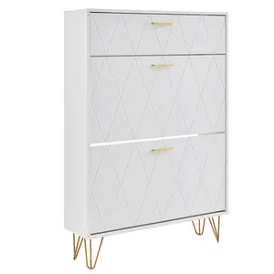 Fahuac Rectangle Closet Shoe Organizer - 3 Flip-Drawers Durable Cabinet, 45.3x18.5x6.7in White Finish, Real Wood Legs, Aluminum Handles, Entryway Footwear Storage Rack