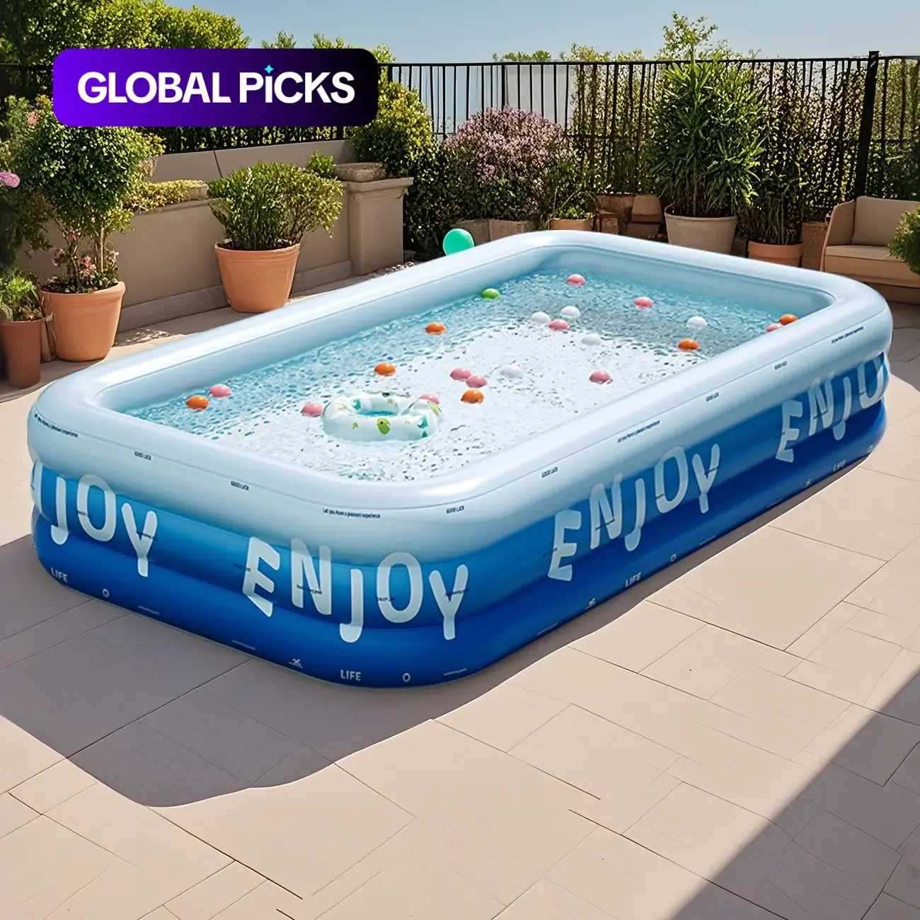 Large Inflatable Kiddie Swimming Pool, Portable Kiddie Pool, 3-Layer Thick Indoor Outdoor Rectangular Pool, Folding Swimming Pool, Foldable Summer Pool for Backyard Garden, Perfect for Parties and Camping #GLOBAL PICKS