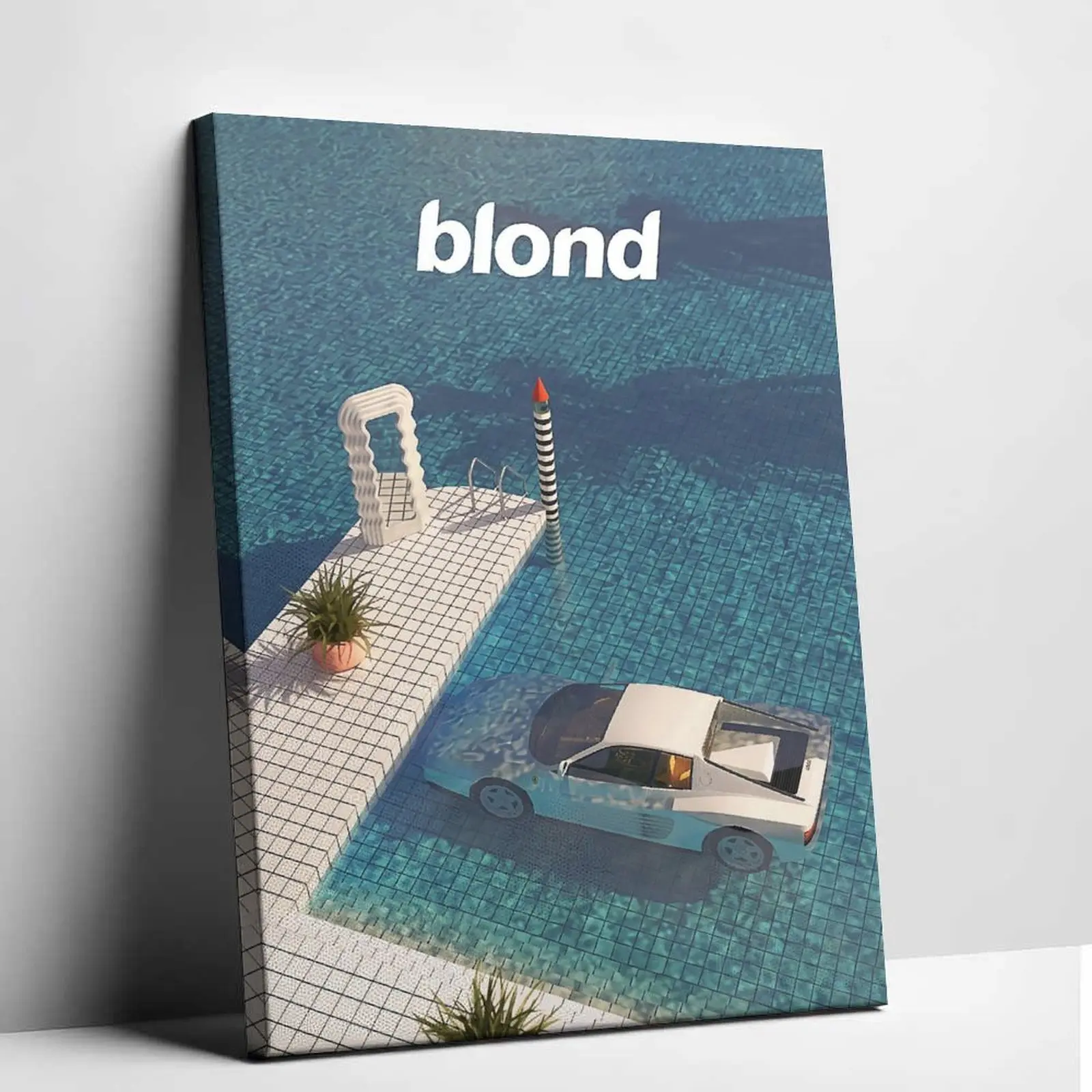 Poster Retro Blond Music Album  Wall Art - Aesthetic Blue Pool & White Car Unframed Poster, High Quality Independent R&B Hip Hop Track Vibe  Painting for Bedroom Gift