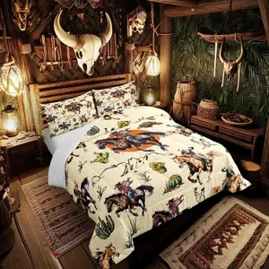 Western Bedding Sets,Cowboy Bedding Setsouthwest Country Ranch Life Comforter,Desert Cactus Country Theme Bedroom Decor Duvet Set