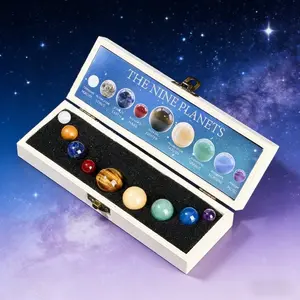 Solar System Eight Planets Crystal Figurines, Agate Jade Gift Box Set, Planet Science Astronomy Education Toy for Kids, Educational Gift