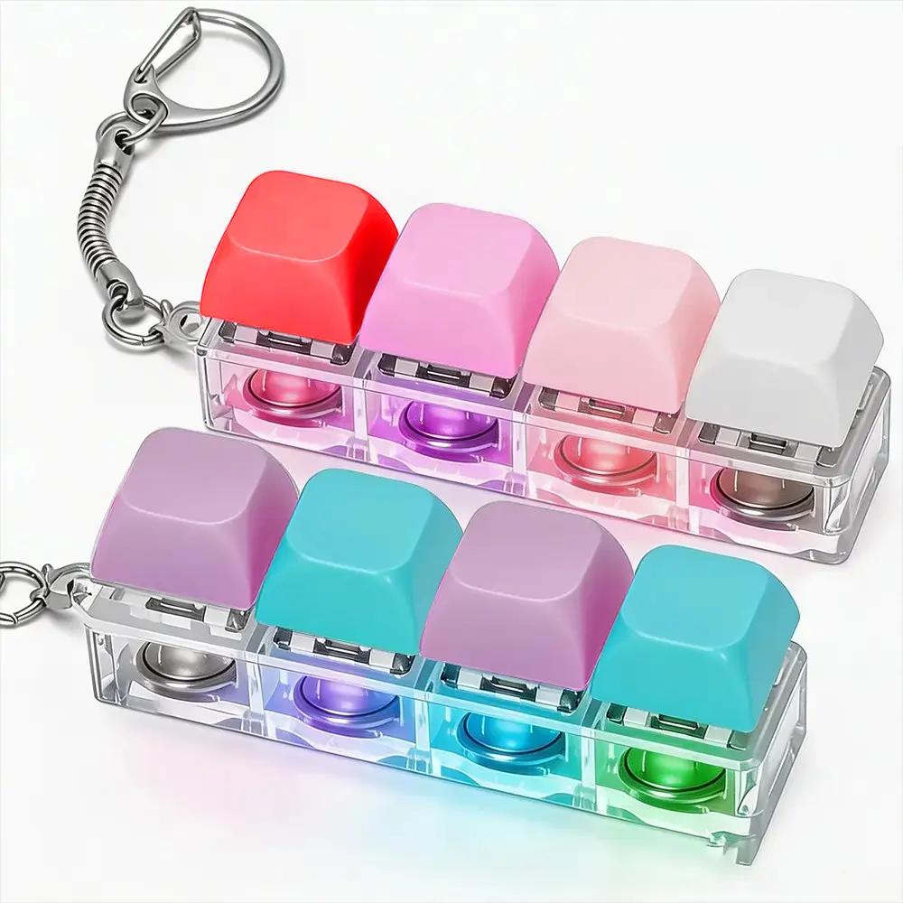 4-In-1 Glowing Keyboard Fidget Keychain, Original Sound Decompression Button Keychain, Stress Relief Toy Gift (1 Pcs)