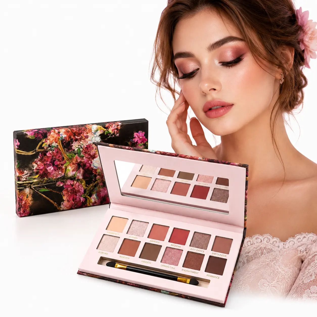 12-Shade Nude Rose Eyeshadow Palette - Matte & Shimmer Finish, High-Pigment Long-Wearing Blendable Eye Makeup Kit with Mirror & Brush, Beginner-Friendly for Daily Work & Party Use Contour gloss