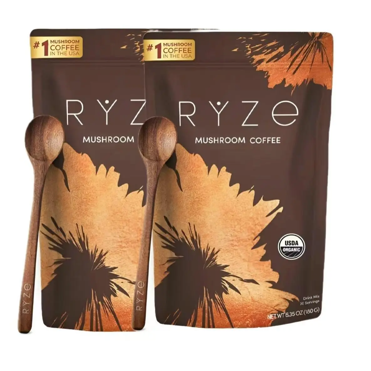 X2 RYZE SUPERFOODS Mushroom Coffee USDA Organic with 6 Adaptogenic Mushrooms and MCT Oil, USA Grown Instant Coffee for Better Energy, Focus, Digestion, Immunity with Lions Mane & Turkey Tail (30 servings)