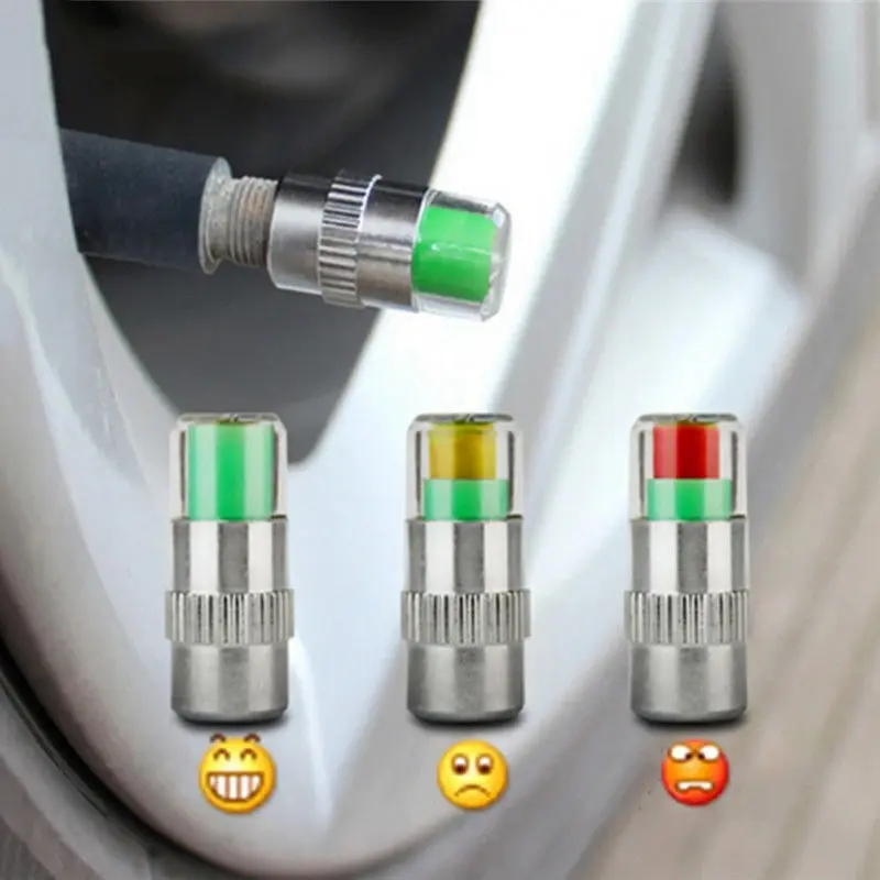 2/4Counts Car Tire Pressure Indicator Tire Pressure Gauge Indicator Alert Monitoring Valve Cap Sensor External Valve Detection Automotive Repair Tools TPMS Tool