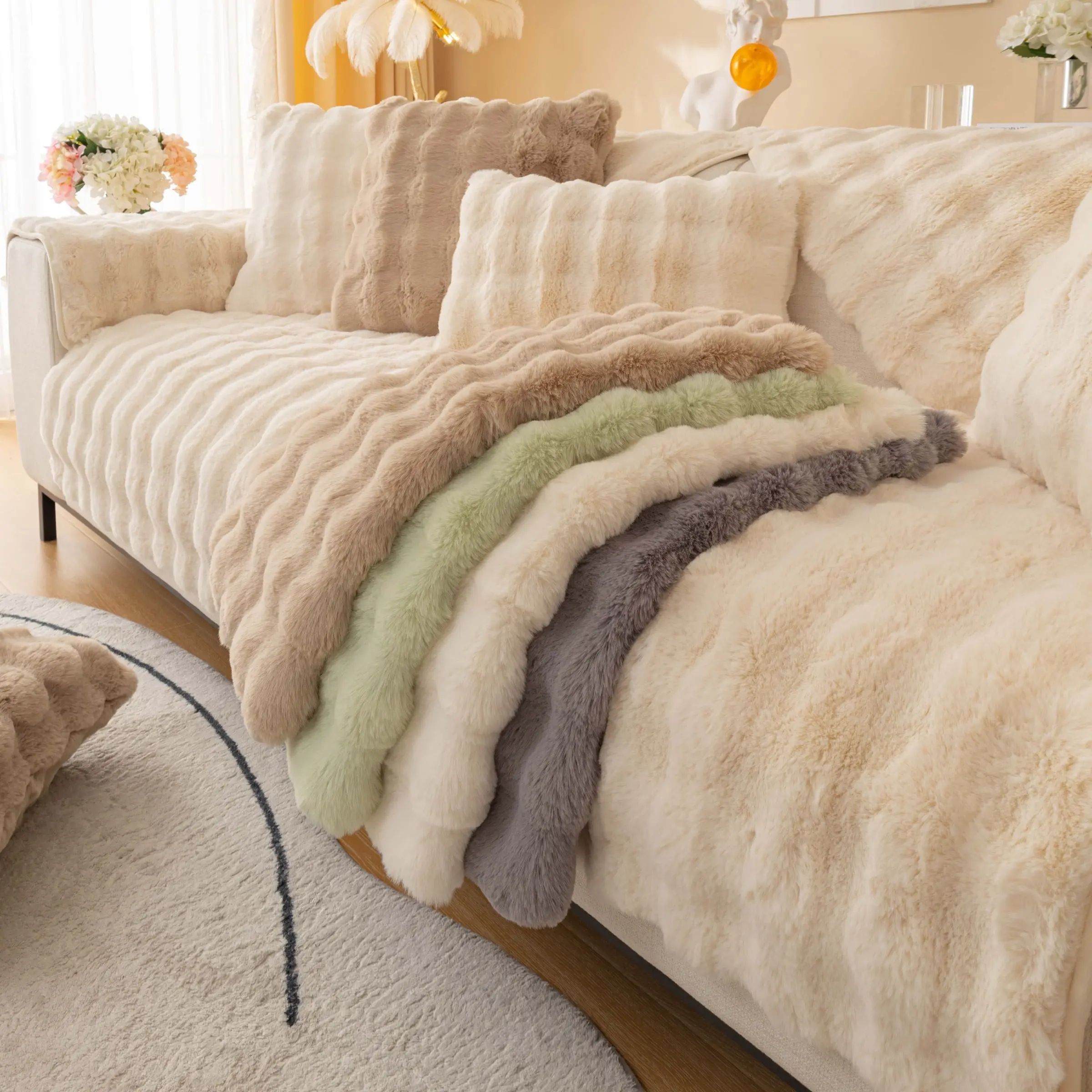 Sofa Couch Covers, Cover For Sofa, Faux Fur Sofa Cover, Plush Couch Protector, Pet-Friendly Non-Slip Sofa Cover, Washable Sofa Slipcover, Dustproof Sofa Slipcover, Anti-Scratch, Multi-Color, fits 1/2/3/4-Seater & L-Shape, Armrest/Backrest Pieces