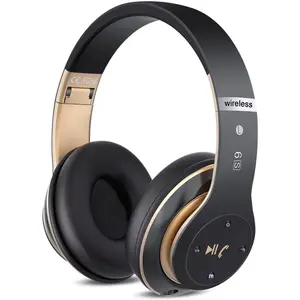 6S Wireless Bluetooth Headphones Over Ear, Hi-Fi Stereo Foldable Wireless Stereo Headsets Earbuds with Built-in Mic, Volume Control, FM for Phone/PC (Black & Gold)