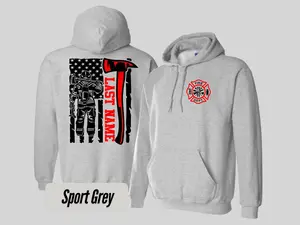 Custom Last Name Firefighter Hoodie, Heavyweight Fire Department Gift