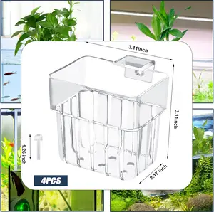 Csboys 4 Pcs Clear Acrylic Aquarium Plant Holder for Fish Tanks Top Hanging Planter with Hook Adjustable Cup for Semi Aquatic Plants