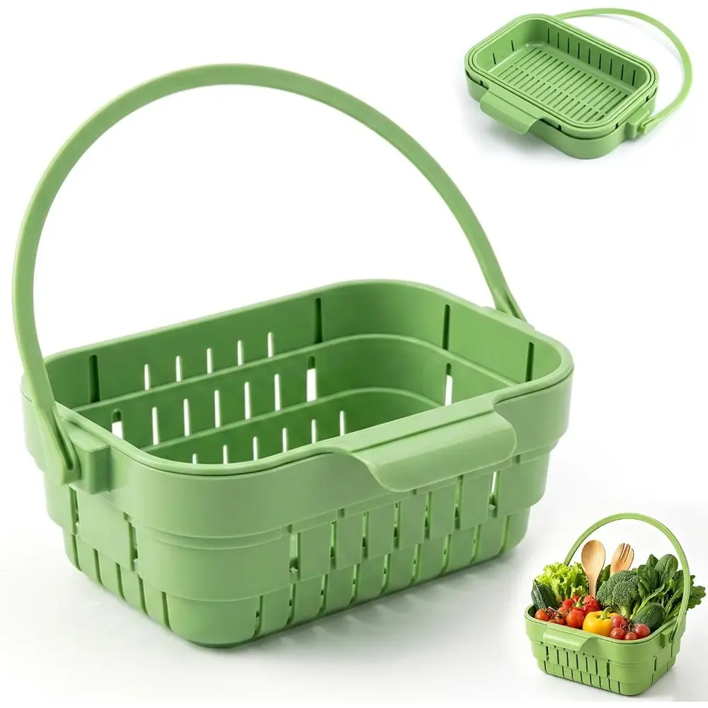 Foldable Hanging Sink Drain Basket Organizer Storage - Stretchable Kitchen Colander with Flip Cover, Space-Saving Food Strainer & Faucet Rack for Fruits, Vegetables, Utensils
