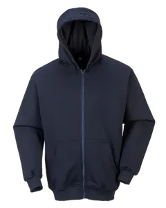 Portwest UFR81 Extra Large Flame Resistant Zippered Front Hooded Sweatshirt, Navy - Regular, Radio, Fabric