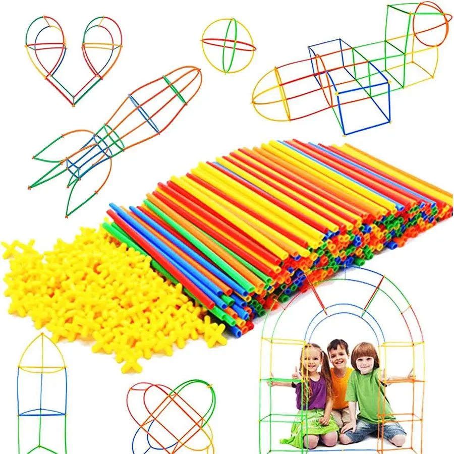 Creative Straw Stem Building Blocks Toy, Stacking Game, 1 Set DIY Educational Straw Connector Toy, Suitable for Training Children's Motor Skills and Logical Thinking