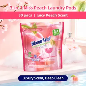 BloomWell Miss Peach 3-in-1 Laundry Pods, 30 Pcs/Bag, 1 Bag/4 Bags, Fresh Peach Scent Detergent Pods, Long-Lasting Fragrance, Luxury Fragrance, Stain Removal, Deep Cleaning, HE Compatible