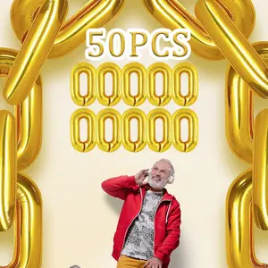 50 Pack Gold Foil Balloons Chain Balloons 16 inch Gold Chain Balloons Hip Hop Party Decorations, Giant Balloon Chain For 90s Party Decorations, Party Supplies Decorations
