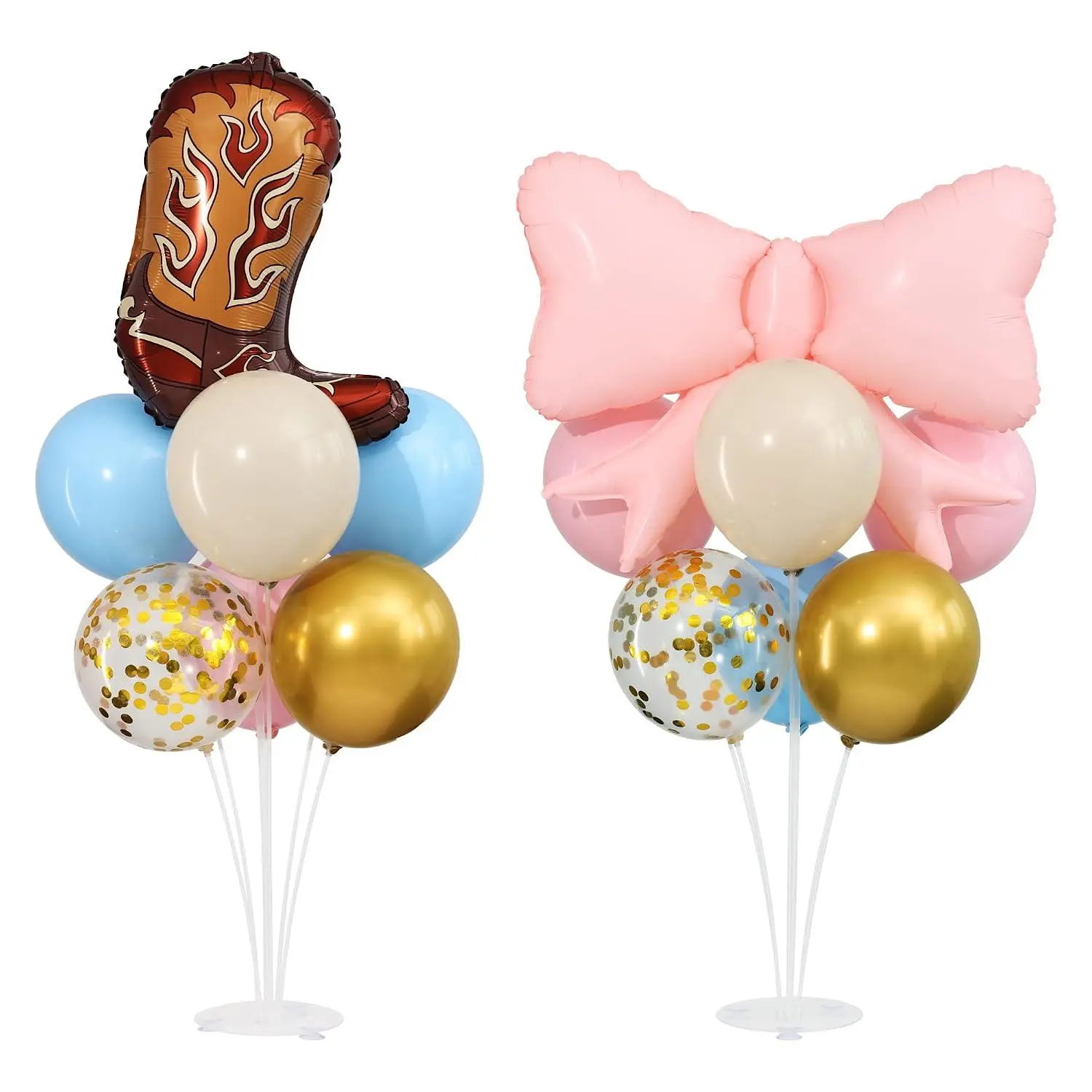 Boots Or Bows Gender Reveal Balloons Table Centerpieces Stand Kit 2 Sets For Table, Boy Or Girl What Will Baby Be Gender Reveal Decorations Wtih Boots Or Bows Balloons