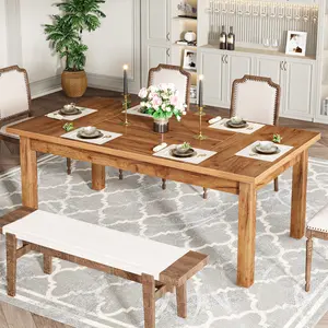 LITTLE TREE 70.87" Modern Farmhouse Dining Table for 6-8, Solid Wood Legs & MDF Top, Heavy Duty 350lb Capacity, Large Rectangle Kitchen Dinner Table, Easy Assembly