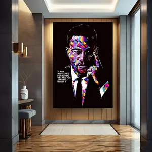 Malcolm X Inspirational Quote Canvas Wall Art Wooden Frame Vibrant Mosaic Style Portrait Ready to Hang Home Office Bedroom Decoration UV Resistant Ink Premium Canvas