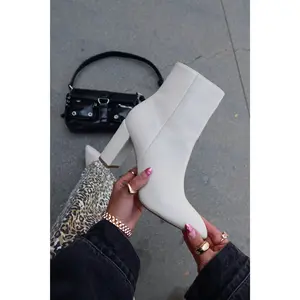 Social Season Block Heel Ankle Boots - White
