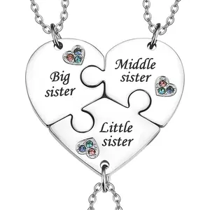 Sister Necklace Stainless Steel Matching Keychain for 3