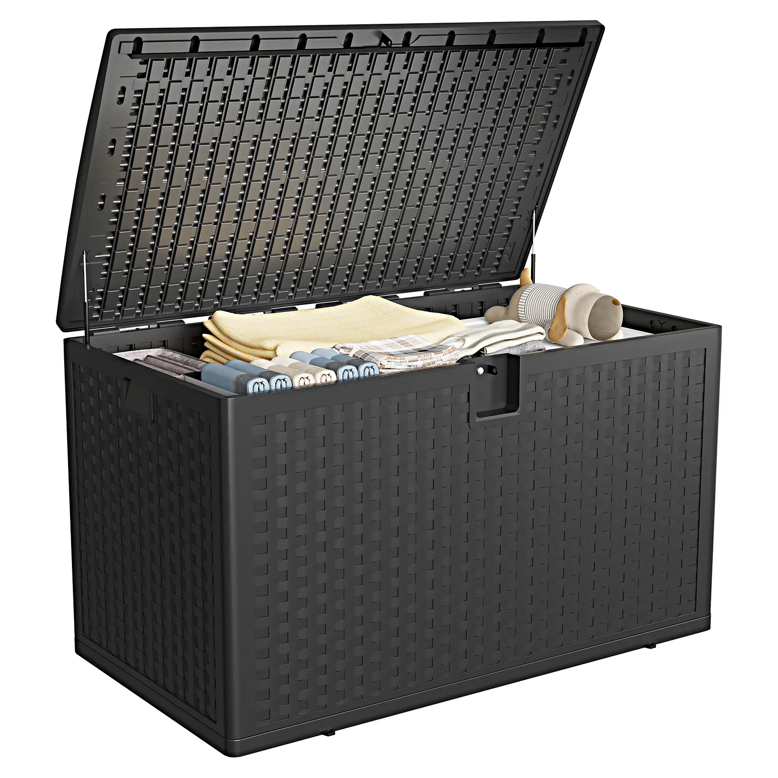 120 Gallon Resin Deck Storage Box Outdoor Weatherproof UV Resistant Lockable Waterproof Large Capacity Bin for Patio Cushions Garden Tools Pool Supplies