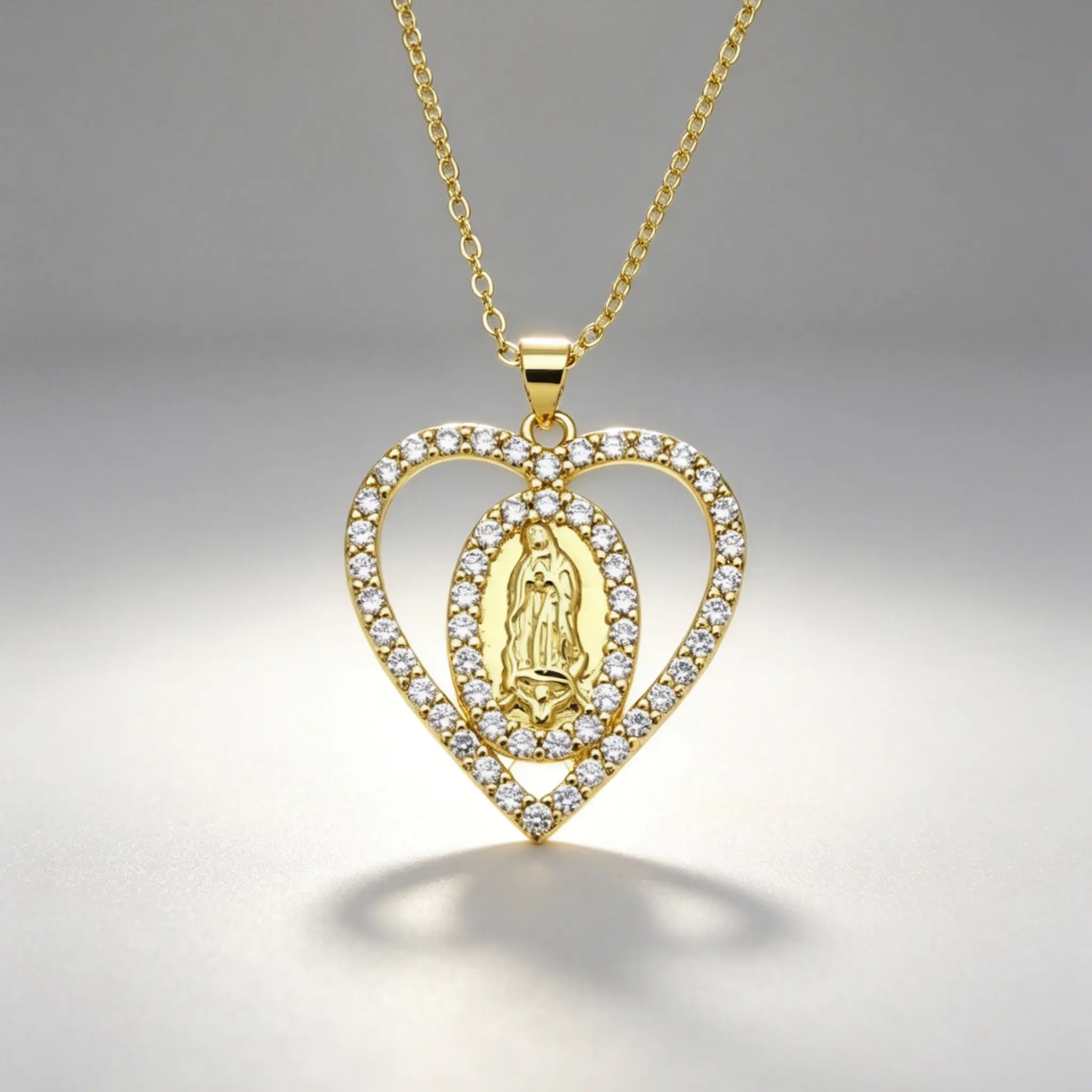 14K Gold Jesus and Mary Pendant Unisex Gold Necklace - Religious Mother Mary Jesus Portrait Collarbone Chain, Vintage Faith Men's Jewelry, Daily Wear Confirmation Gift