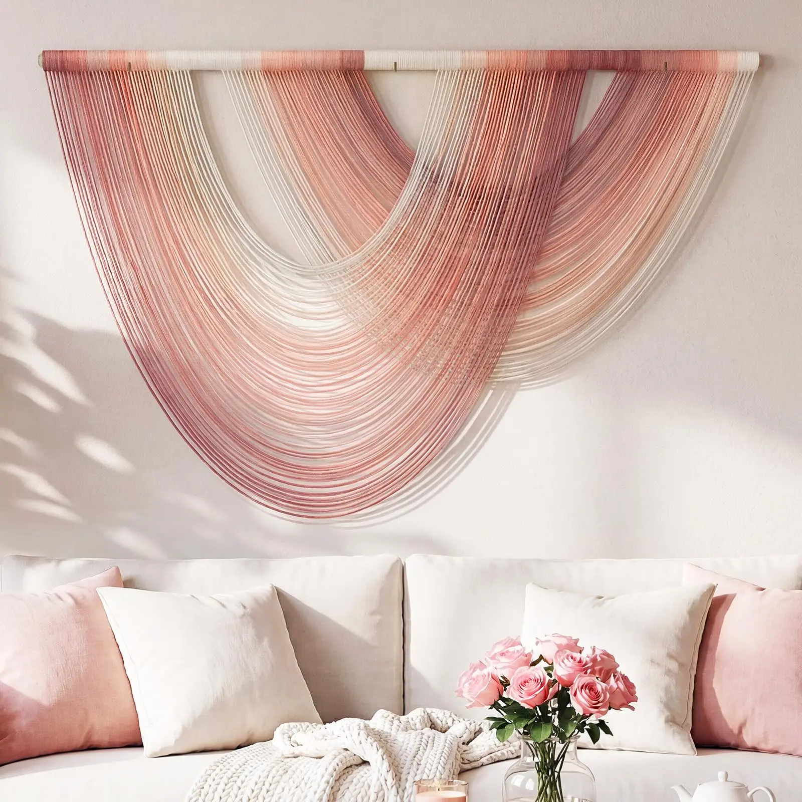 Tempospark 59x39 Inch U-Shape Large Double-layer Gradient Macrame Boho Wall Hanging Macrame Wall Art Hand-dyed Ombre Design for Bedroom/Living Room/Apartments/Entryways