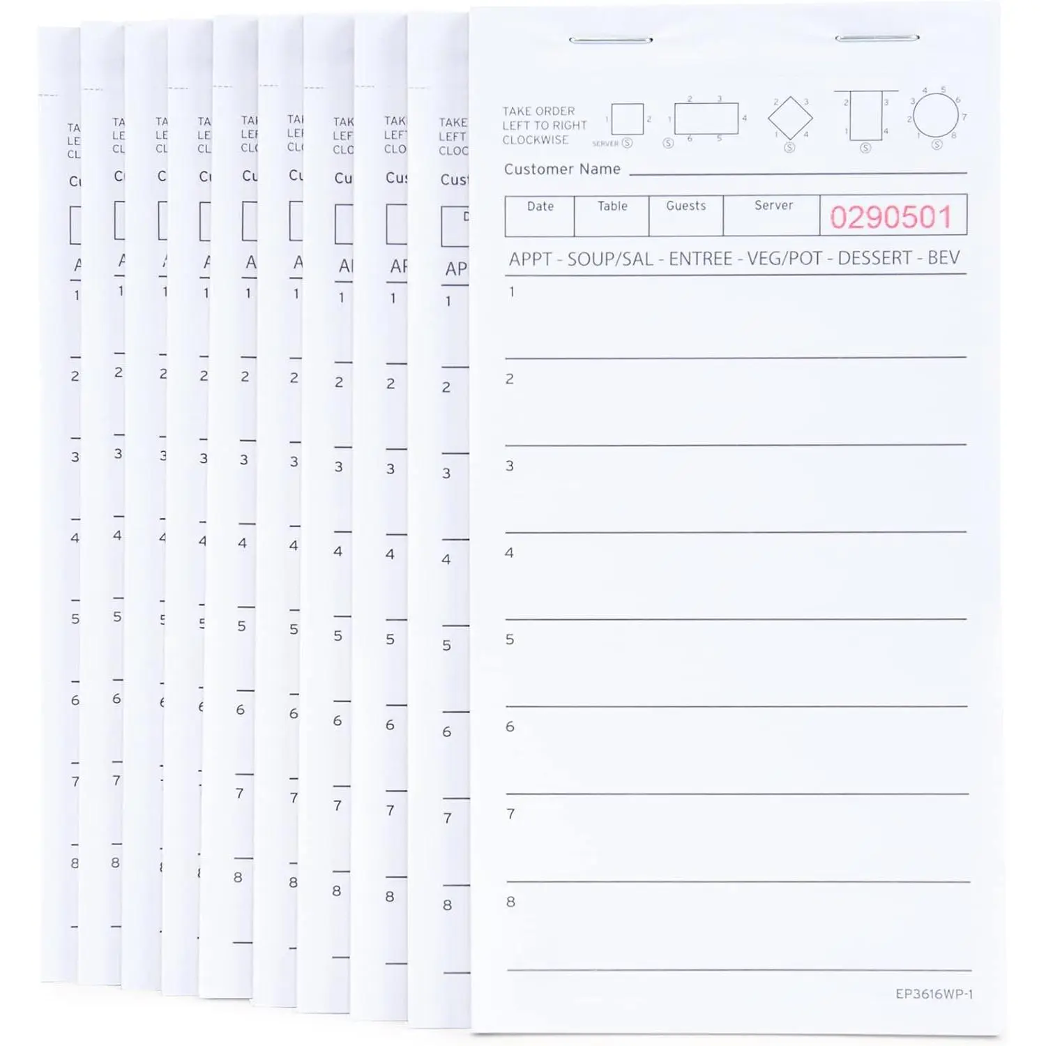 Guest Check Pads EP-3616WP-1 (10 Pads), Total 500 Sheets White Waitress Notepad, Server Order Pads for Restaurant